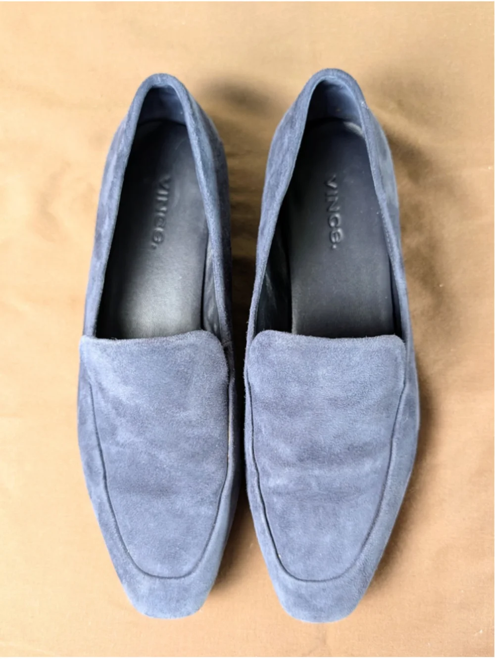 Vince Navy Blue Suede Smoking Loafers Womens 6.5 Minimalist Leather Sole Flats